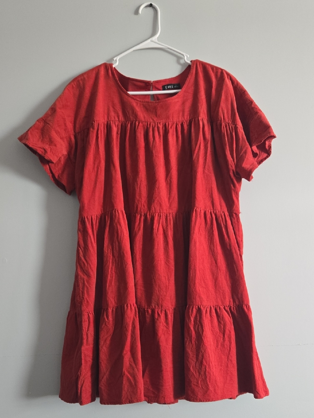 Very J Brick Red A-line Tiered Corduroy Top, L / XL